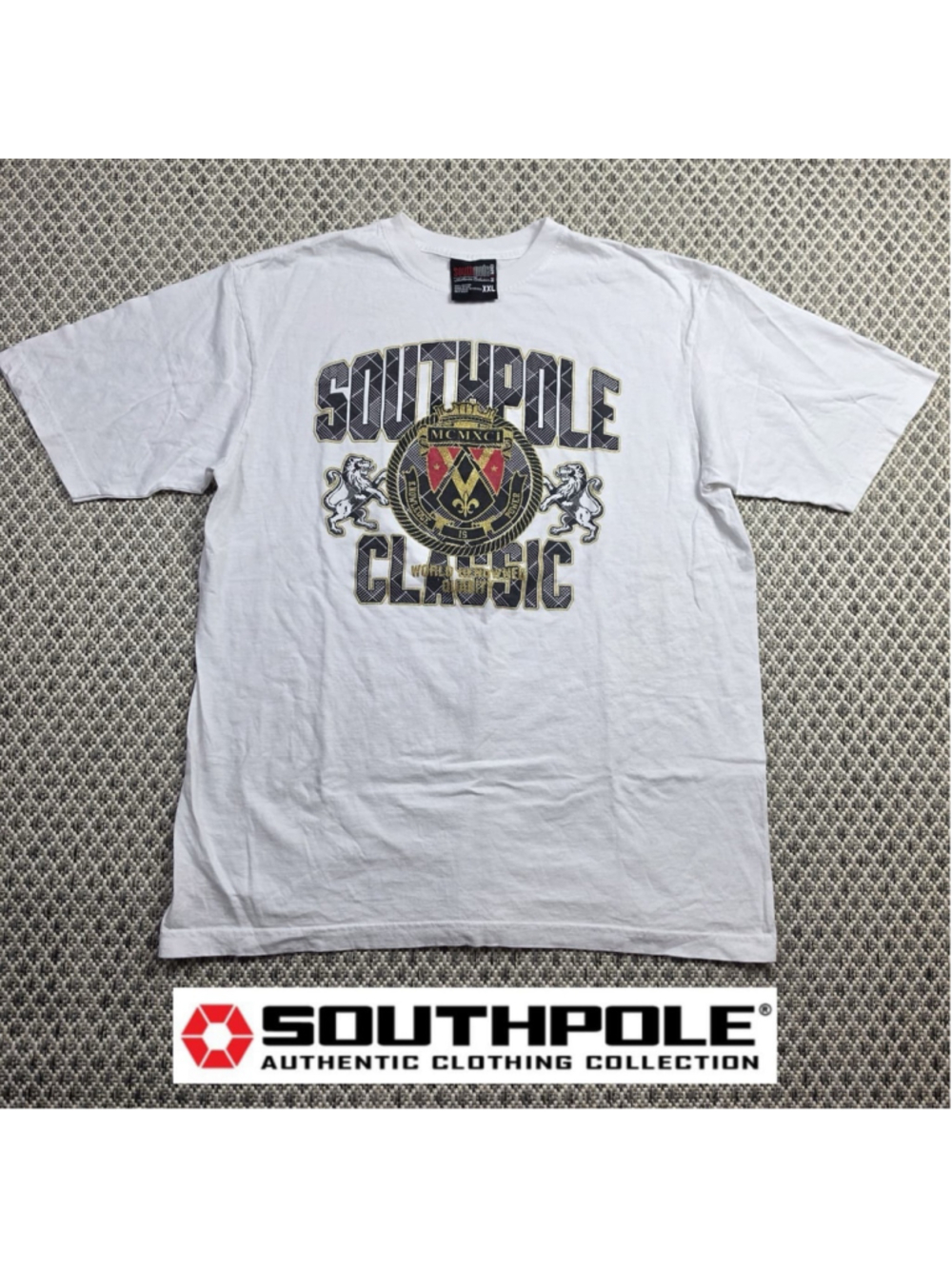 Vintage Y2K Southpole T Shirt Mens XXL MCMXCI Crest Graphic Hip Hop Streetwear